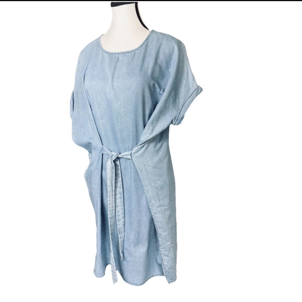 AllSaints Sonny Denim Mini Dress Tie Waist Acid Wash Small Oversized
